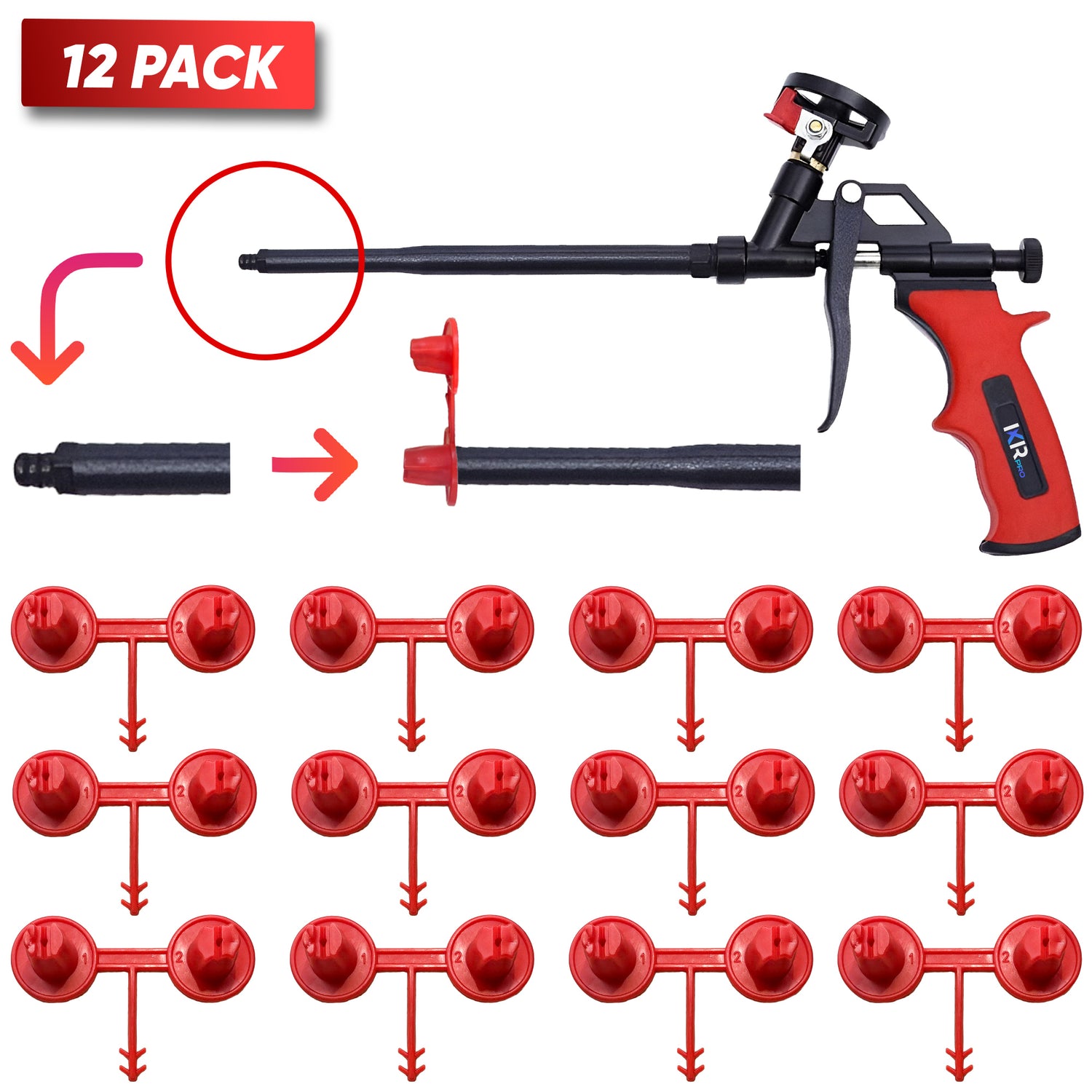 Red Nozzle Set (1-2)(Vertical - Horizontal) for Spray Foam Gun, Precision Wedge Spray for Vertical & Ceiling Coverage, Durable Foam Gun Nozzles for Walls, Partitions, and Overhead Applications - ixirpro