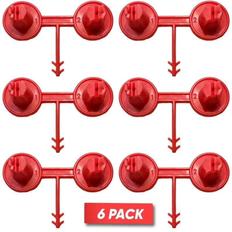 6 pairs of red spray foam gun nozzles labelled 1 and 2 with directional arrows