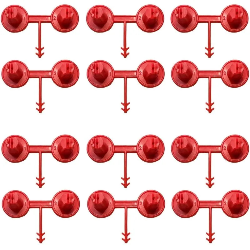 12 pack of red spray foam gun nozzles, six vertical and six horizontal pairs